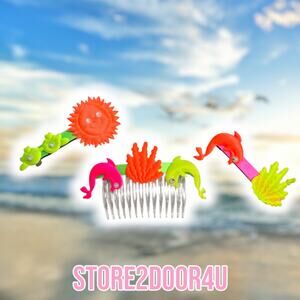 Lot of 3 90's Beach Hair Fluorescent NEON Accessories Clips Barrettes Etc